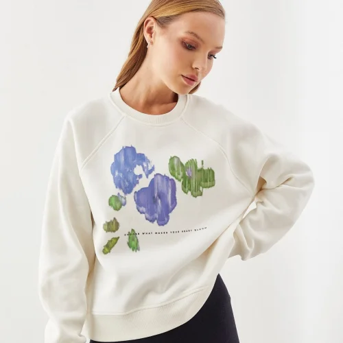 Auric - Dijital Çiçek Baskılı Sweatshirt Hoodie
