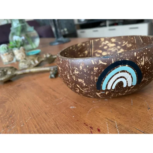 Ebru Sayer Art & Design - Hand Painted Original Coconut Bowl - Naturel Colors