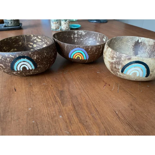 Ebru Sayer Art & Design - Hand Painted Original Coconut Bowl - Soft