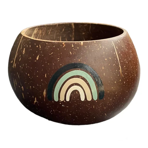 Ebru Sayer Art & Design - Hand Painted Jumbo Original Coconut Bowl - Naturel Colors