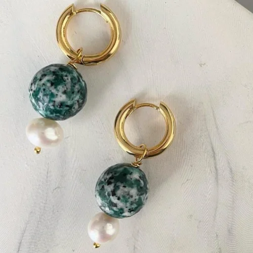 Pierre Violette - St. Canadian Jade Stone Pearl Earring