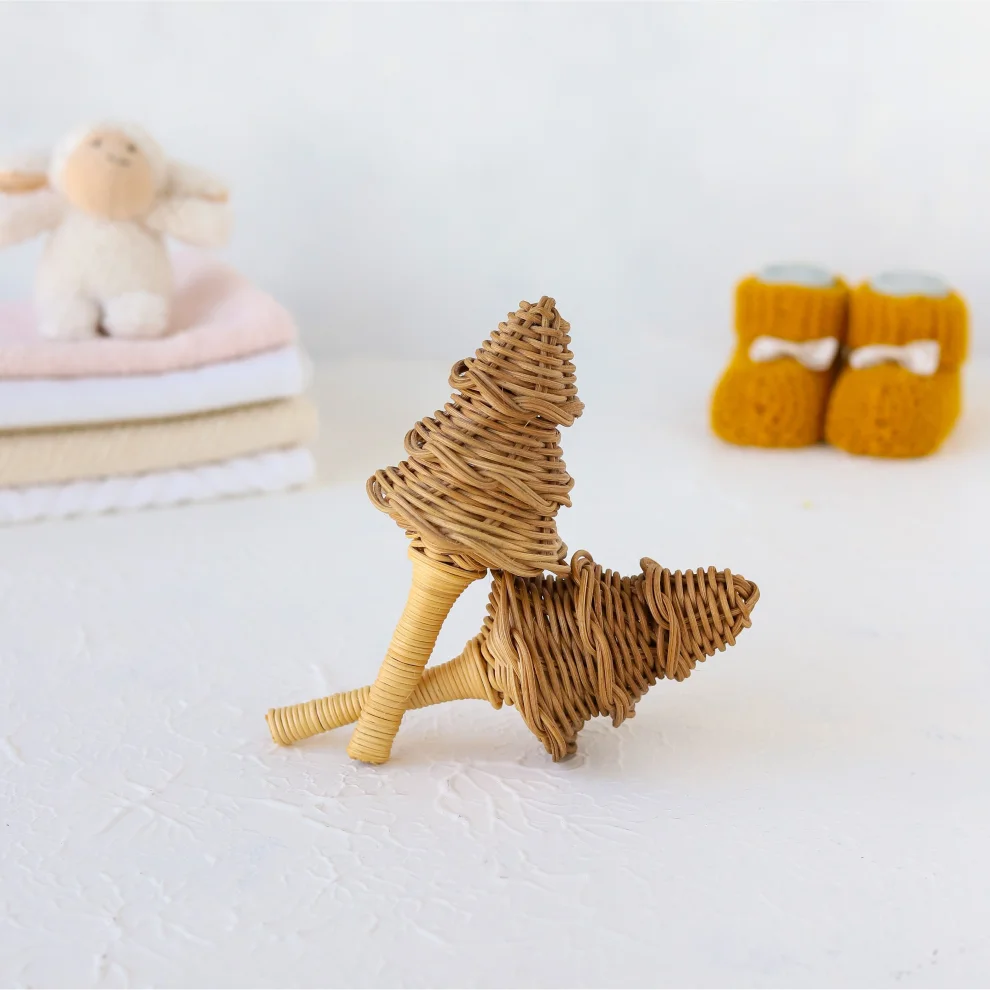 The Tiny Nest - Baby Pine Tree Rattan Rattle