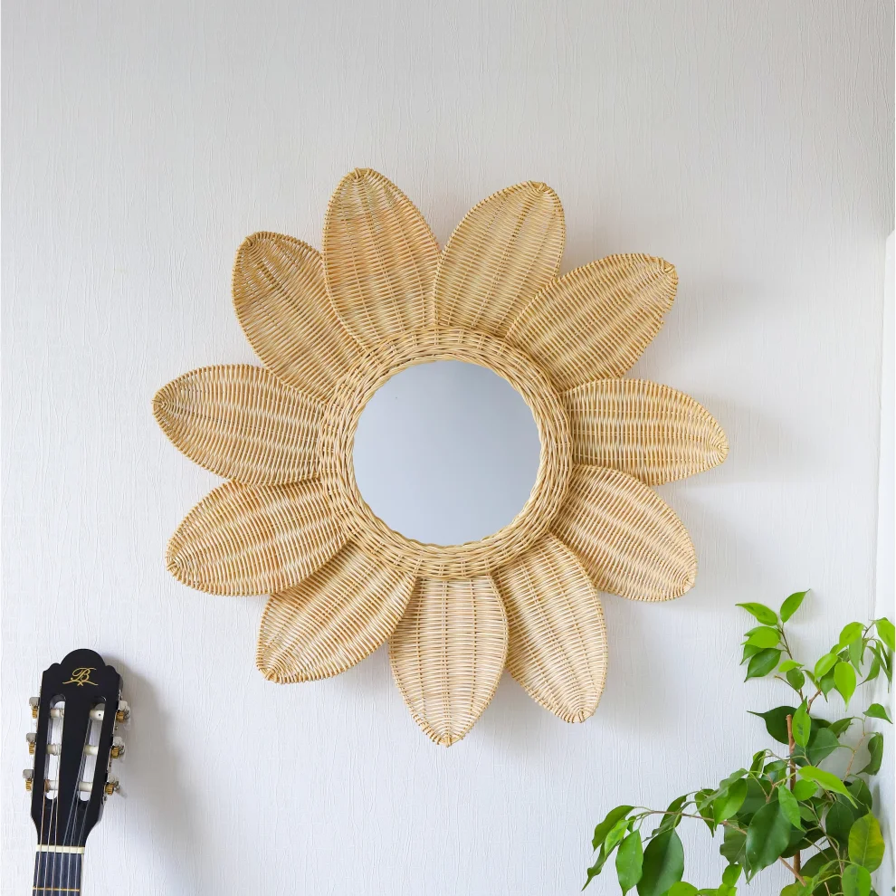 The Tiny Nest - Rattan Daisy Mirror