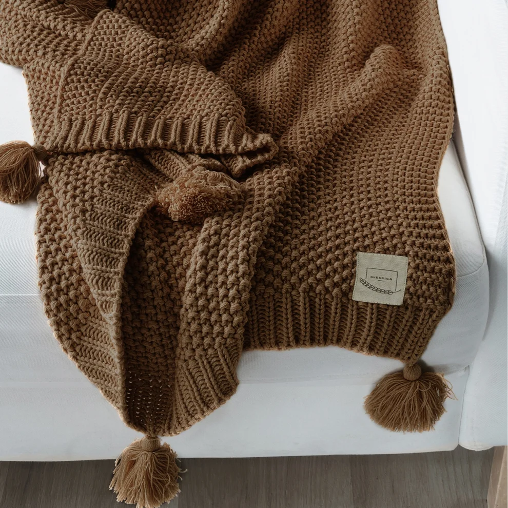 Miespiga - Coco Rice Knitted Pompom Knitwear Blanket Knitting