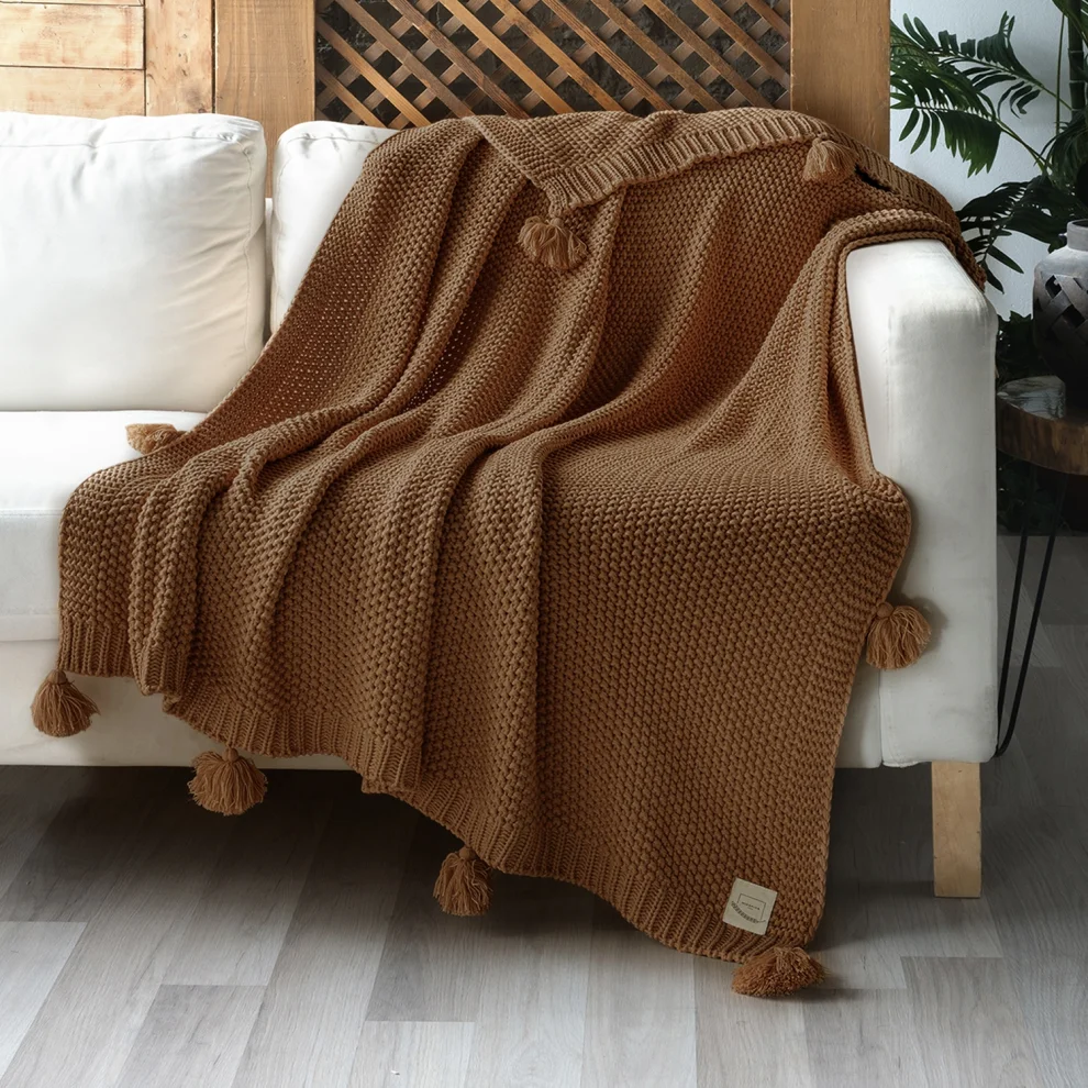 Miespiga - Coco Rice Knitted Pompom Knitwear Blanket Knitting