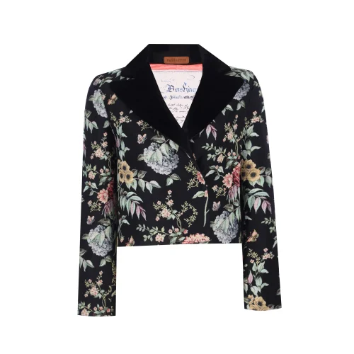 Bashaques - Floral Patterned Velvet Collar Jacket