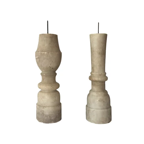 Kırmızı Horoz - Pair Of Candle Holders Made From A 19th Ce Marble Balustrade