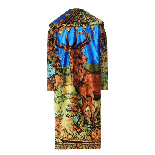 Bashaques - Deer Patterned Antique Certified Silk Carpet Overcoat