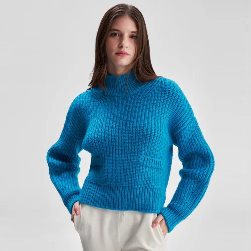 Joinus - High Neck Tricot Knit Jumper With Garnish Pockets