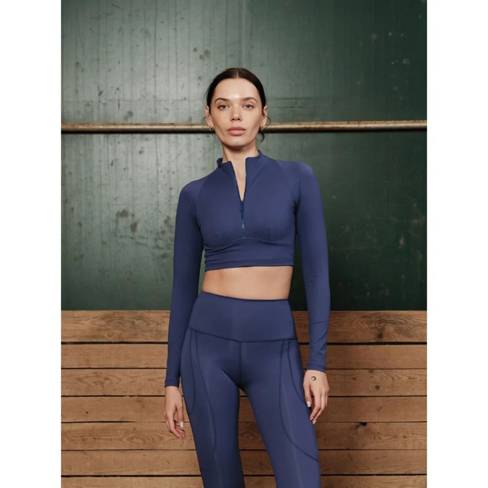 Saude İstanbul - Buano Long Sleeve Zipper Sports Bra Koyu Mavi XS