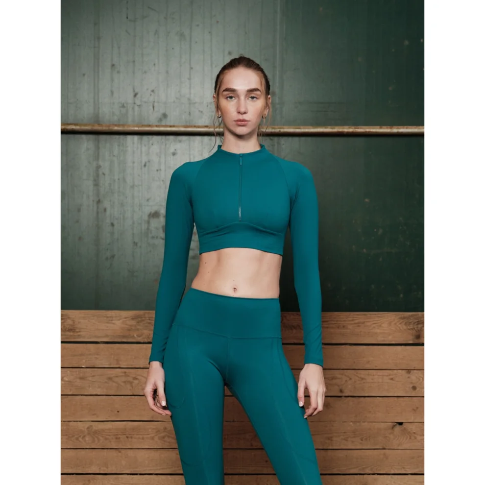 Saude İstanbul - Buano Long Sleeve Zipper Sports Bra Koyu Mavi XS