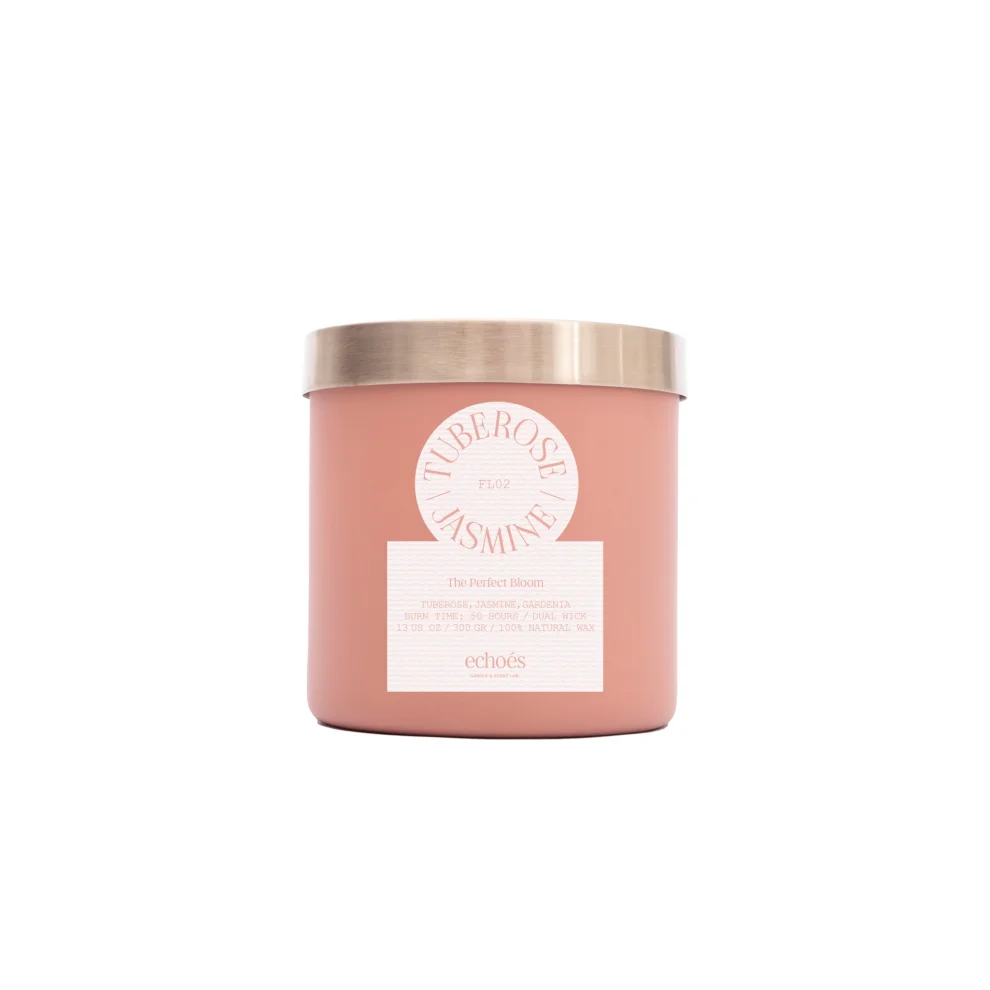 Echoes Lab - Tuberose & Jasmine Scented Medium Size Natural Candle 300 Gr