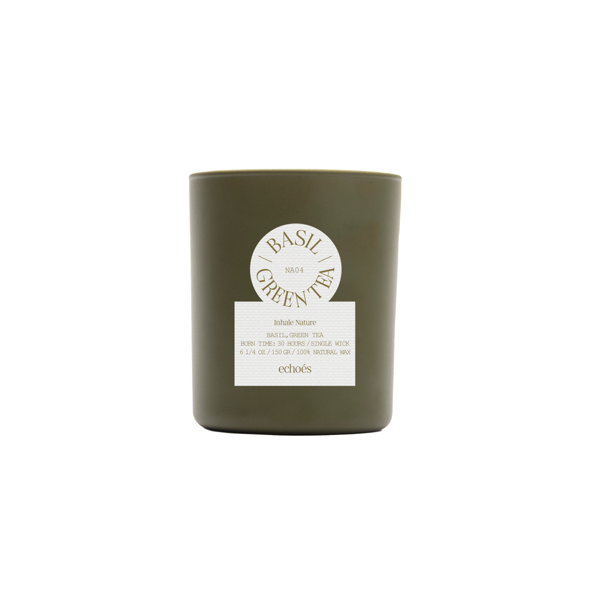 Basil & Green Tea Scented Small Size Natural Candle 150 Gr