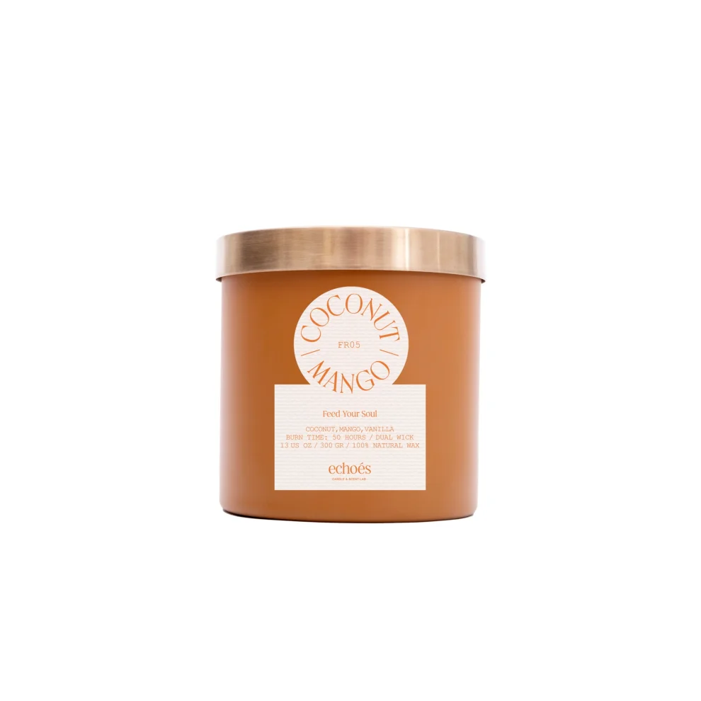 Echoes Lab - Coconut & Mango Scented Medium Size Natural Candle 300 Gr