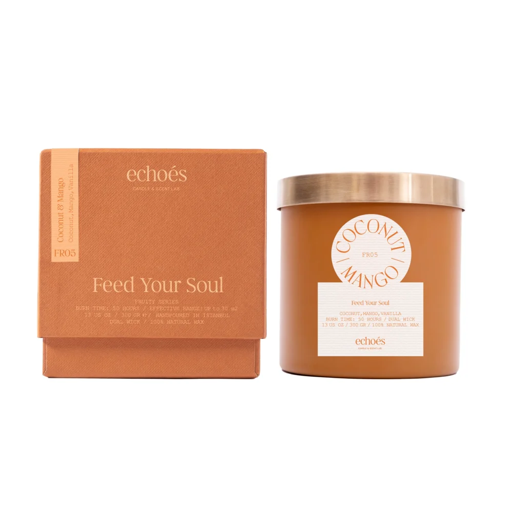 Echoes Lab - Coconut & Mango Scented Medium Size Natural Candle 300 Gr