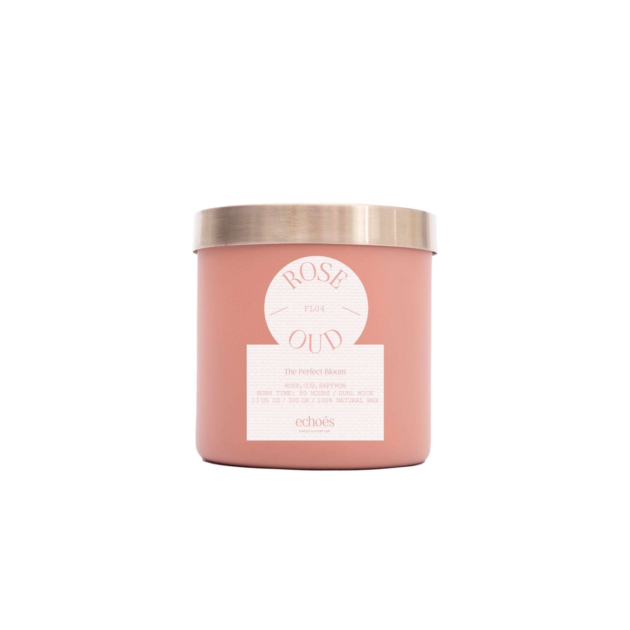 Rose & Oud Scented Medium Size Natural Candle 300 Gr