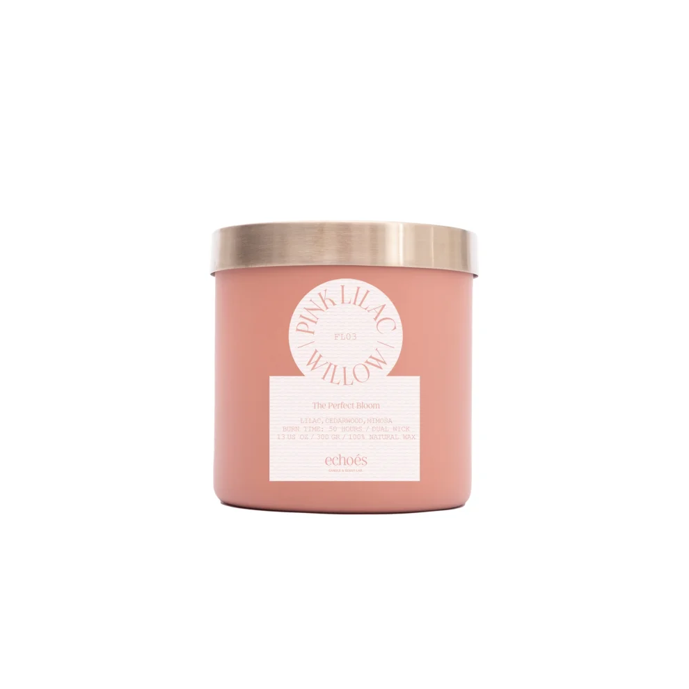 Echoes Lab - Pink Lilac & Willow Scented Medium Size Natural Candle 300 Gr