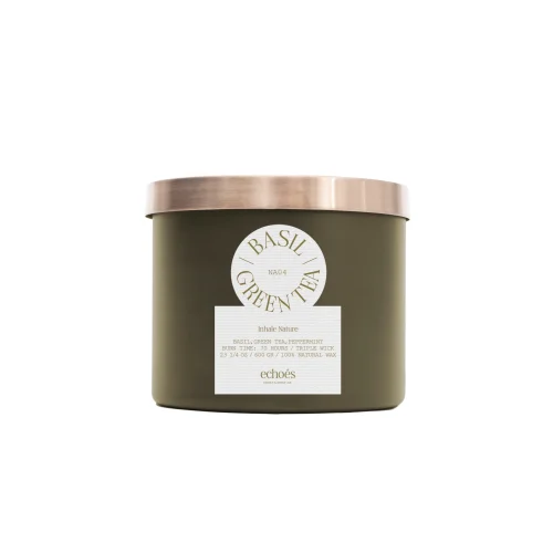 Echoes Lab - Basil & Green Tea Scented Large Size Natural Candle 600 Gr