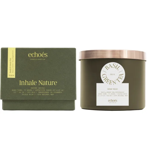 Echoes Lab - Basil & Green Tea Scented Large Size Natural Candle 600 Gr