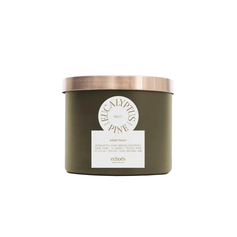 Echoes Lab - Eucalyptus & Pine Scented Large Size Natural Candle 600 Gr