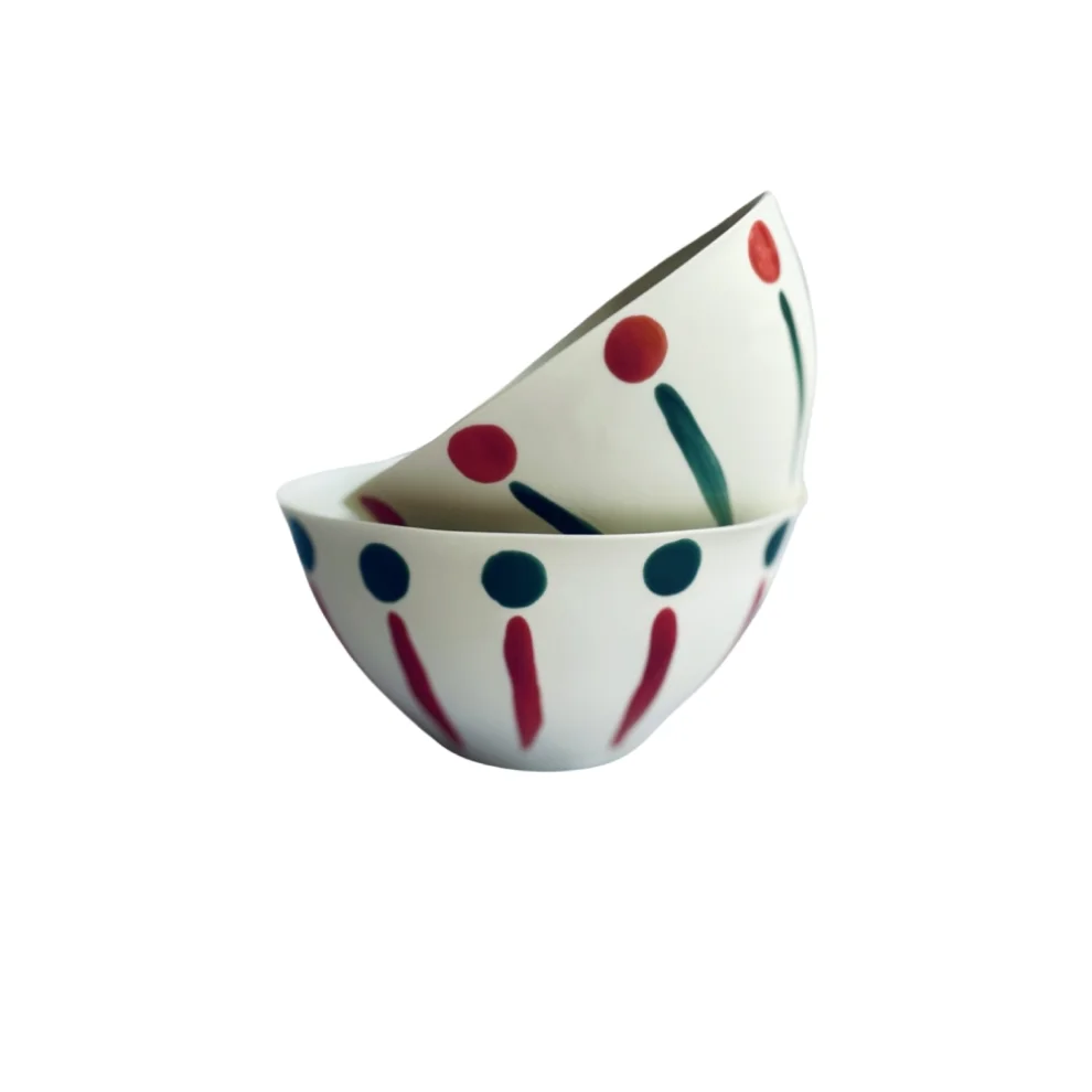 Kaase Atelier - Dots & Stripes V Form Christmas Özel Porselen Kase