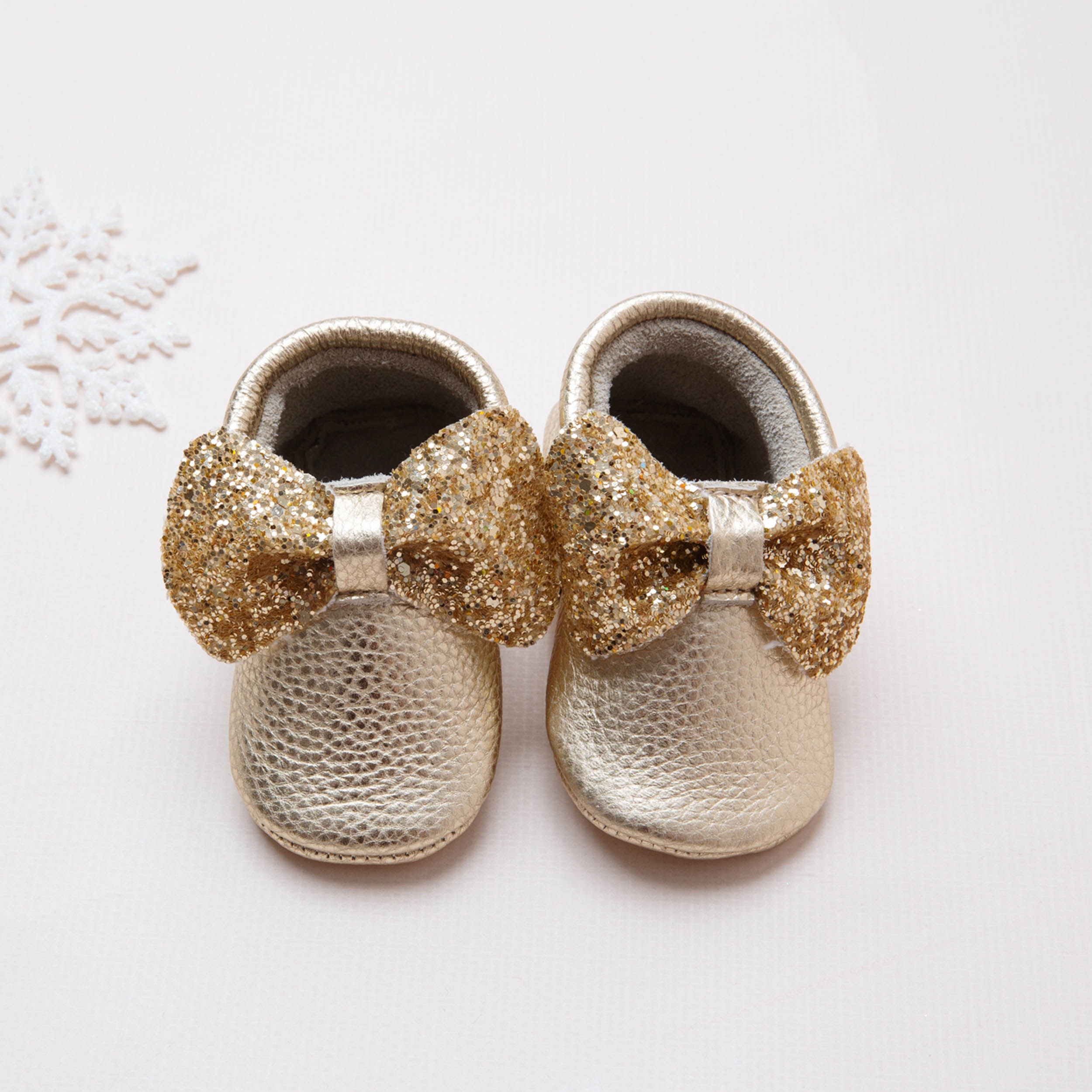 Sequined Leather Baby Booties