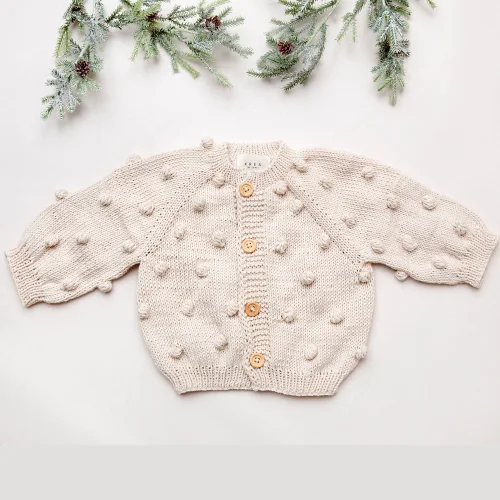 Krea The Label - Pompom Pattern, Wooden Button, Organic Cardigan