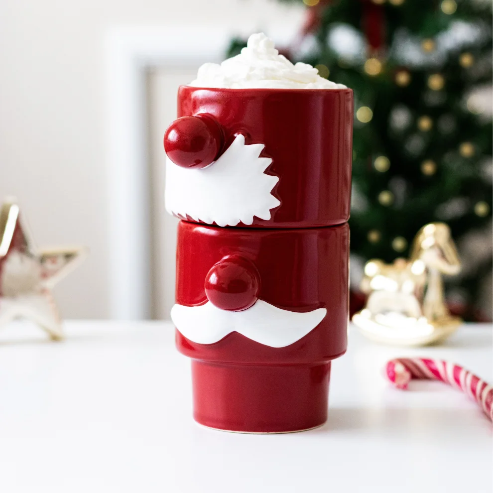 Beige & Stone - Set Of 2 Christmas Santa Claus Mustache Mugs