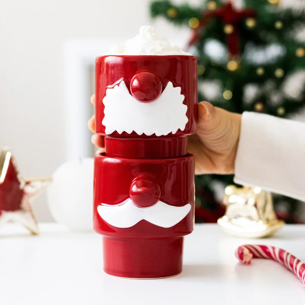 Beige & Stone - Set Of 2 Christmas Santa Claus Mustache Mugs