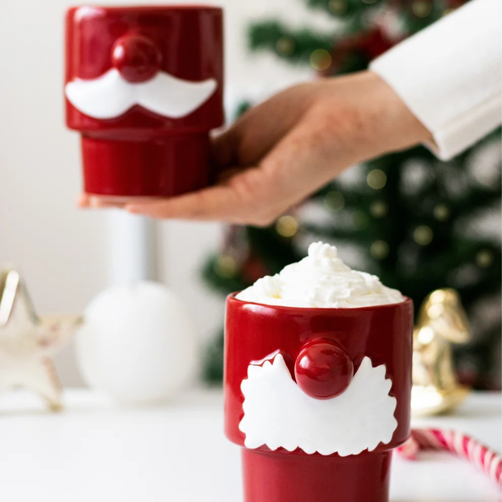 Beige & Stone - Set Of 2 Christmas Santa Claus Mustache Mugs