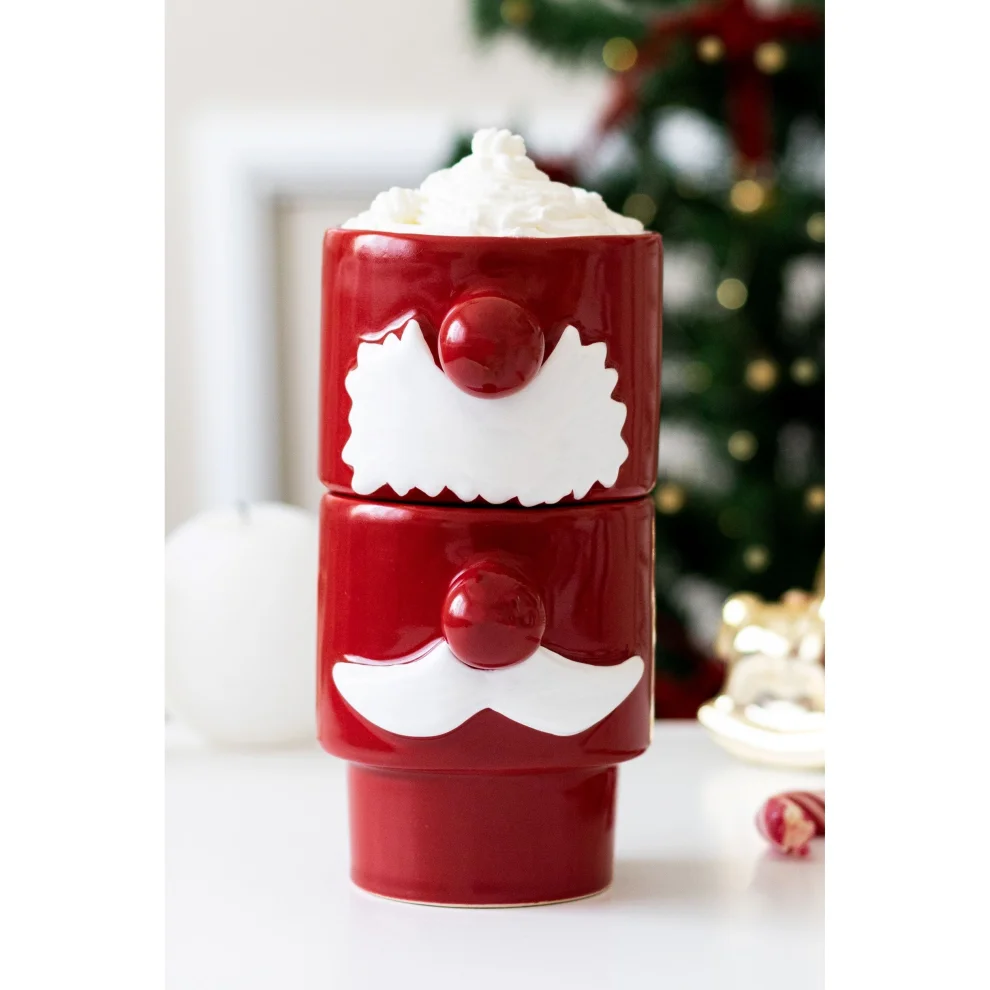 Beige & Stone - Set Of 2 Christmas Santa Claus Mustache Mugs