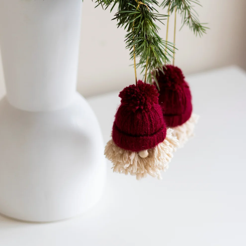 Beige & Stone - Christmas Set Of 2 Dwarf Pine Tree Santa Claus Ornament