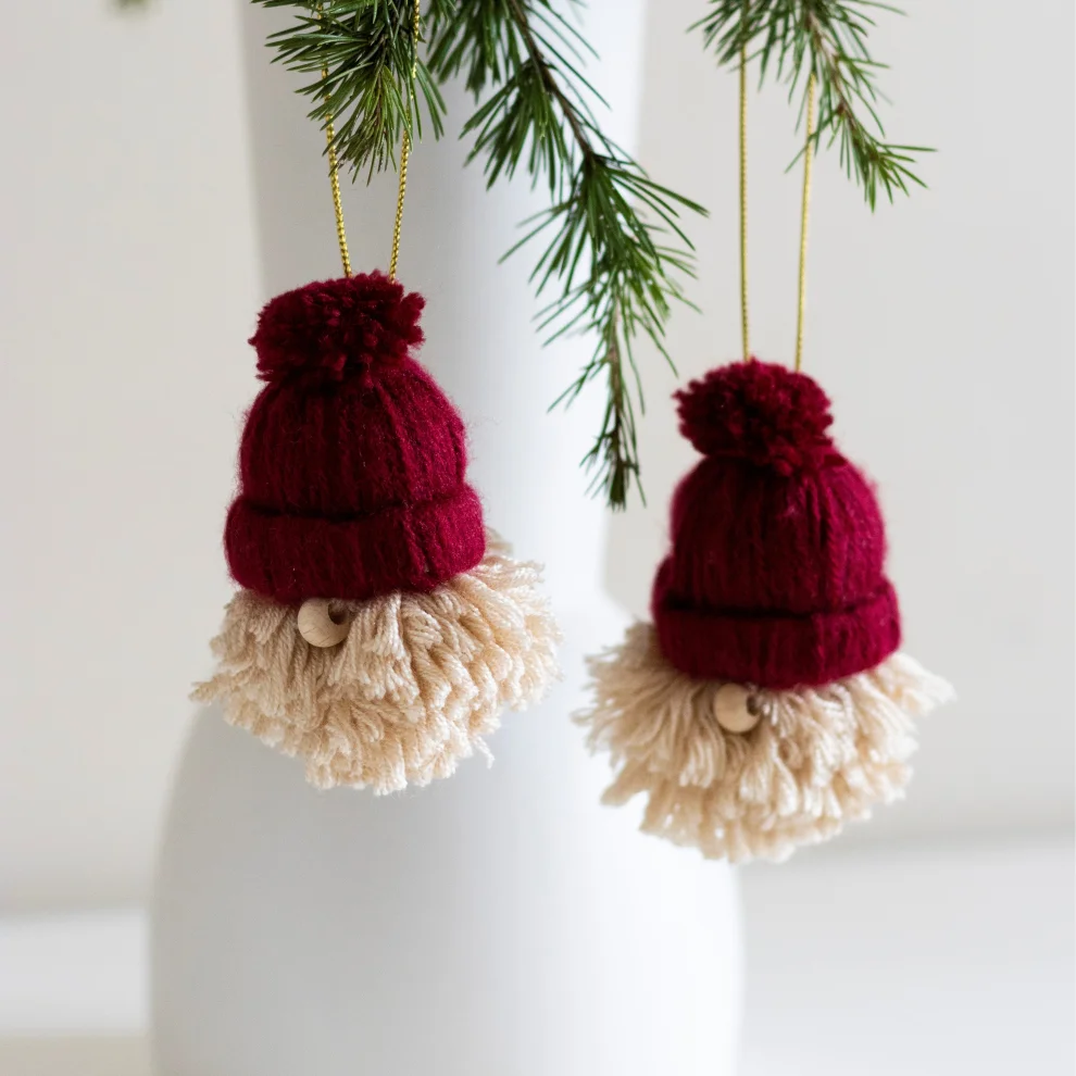 Beige & Stone - Christmas Set Of 2 Dwarf Pine Tree Santa Claus Ornament