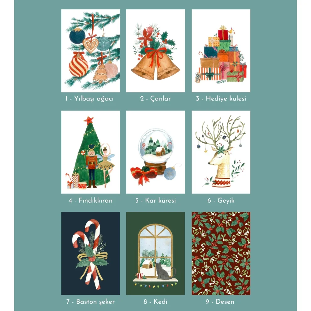 Naz Saner Draws - New Year Postcard Set (bundle Of 9)