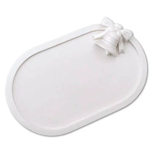 Candu Things - White Christmas Bell Figure Detailed Christmas Themed Concrete Large Serving Serving Plate