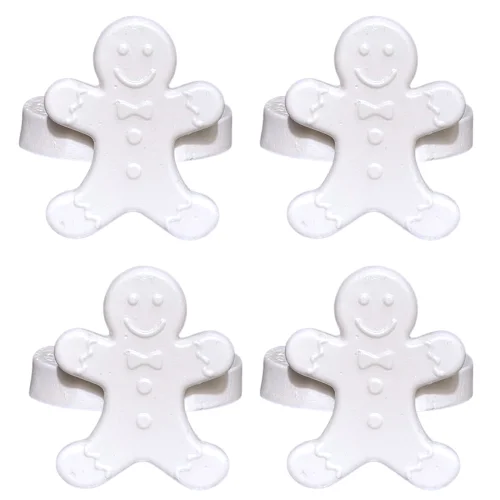 Candu Things - Ginger Set Of 4 Cookie Man Shaped Christmas Themed Concrete Napkin Rings