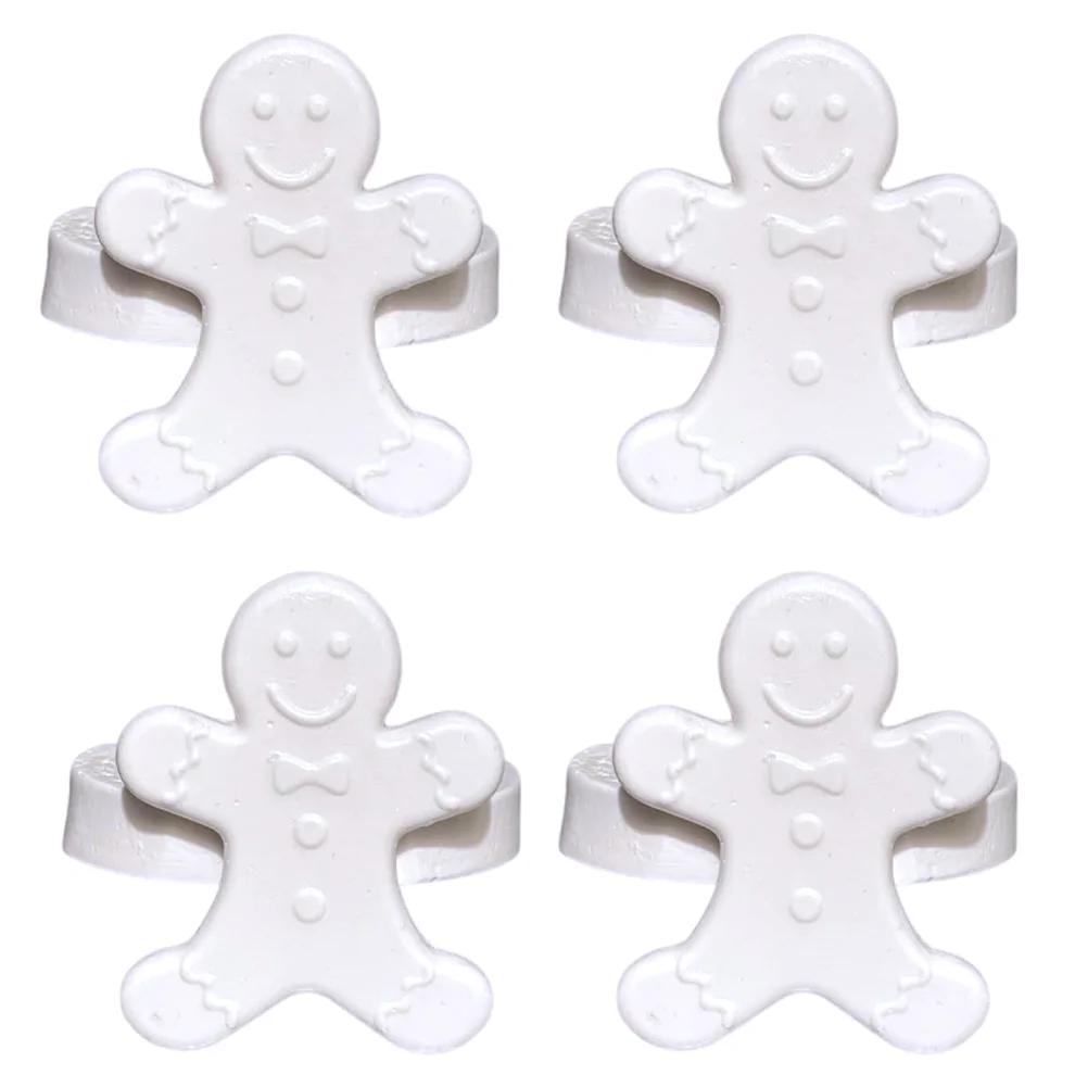 Candu Things - Ginger Set Of 4 Cookie Man Shaped Christmas Themed Concrete Napkin Rings