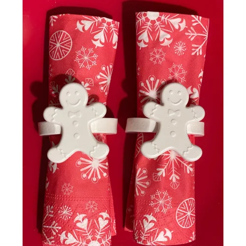 Candu Things - Ginger Set Of 4 Cookie Man Shaped Christmas Themed Concrete Napkin Rings