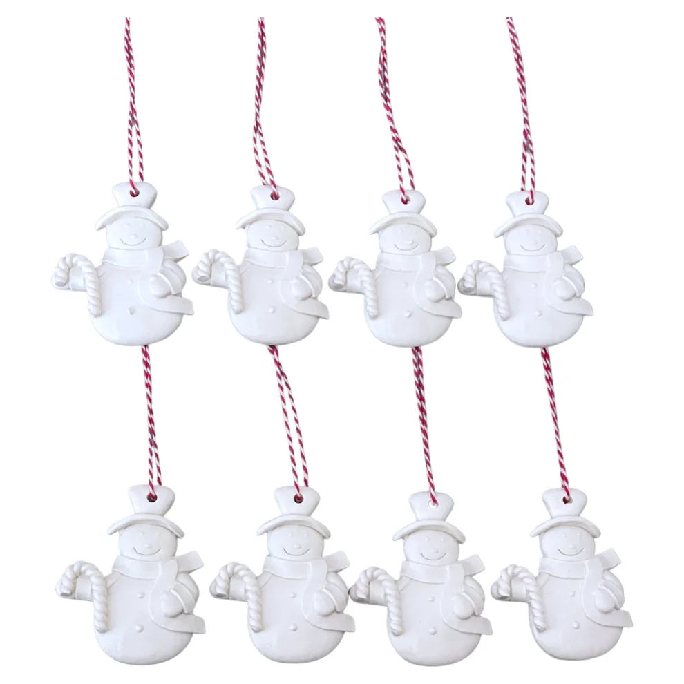 Candu Things - Snowman Concrete Christmas Tree Ornament "set Of 8"