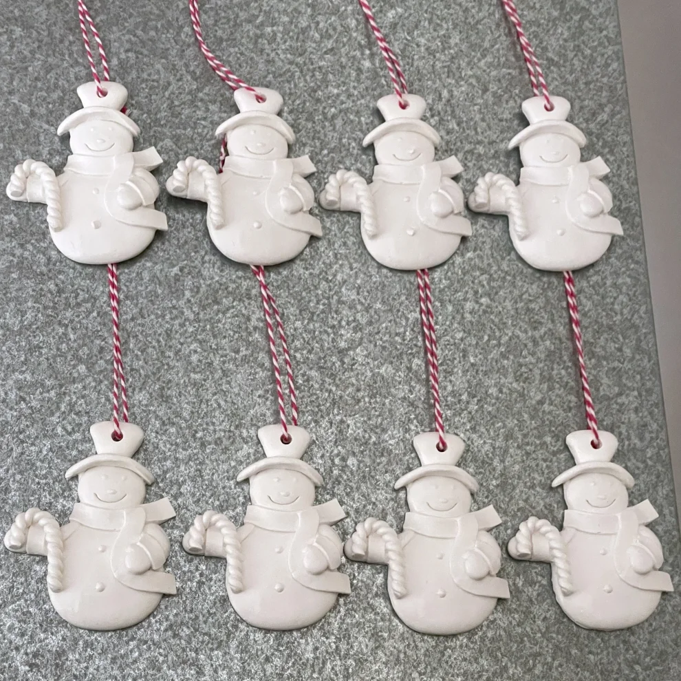 Candu Things - Snowman Concrete Christmas Tree Ornament "set Of 8"