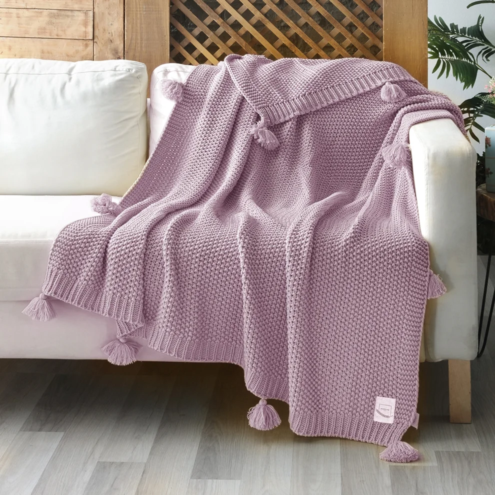 Miespiga - Coco Rice Knitted Pompom Knitwear Blanket Knitting