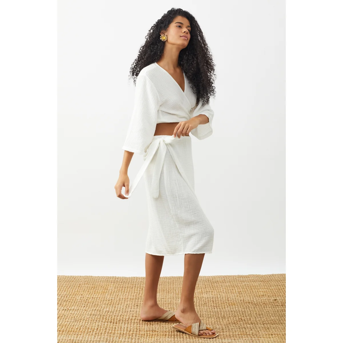 Why Emma - Tie Muslin Wrapped Skirt One Size White | hipicon
