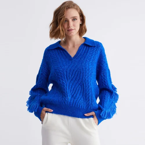Joinus - Tasseled Polo Neck Knitwear Sweater