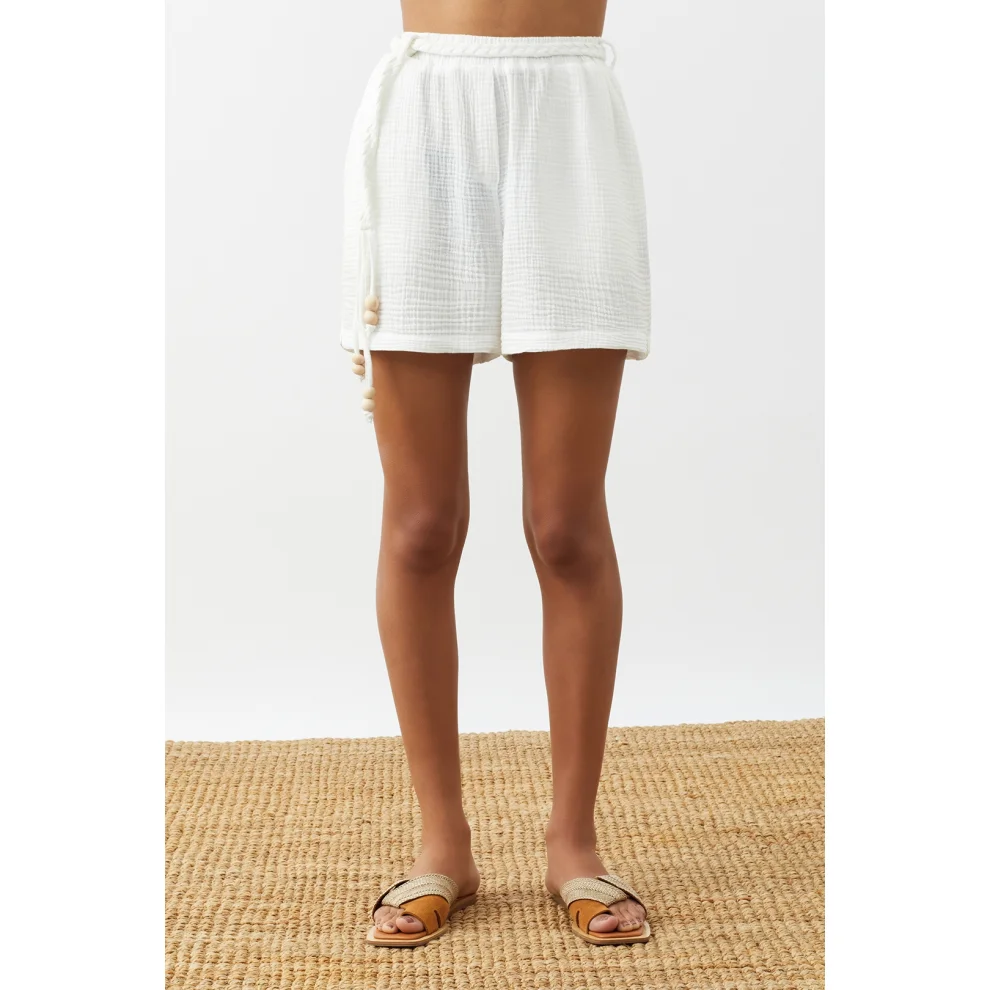 Why Emma - Knitted Belt Pocket Muslin Shorts