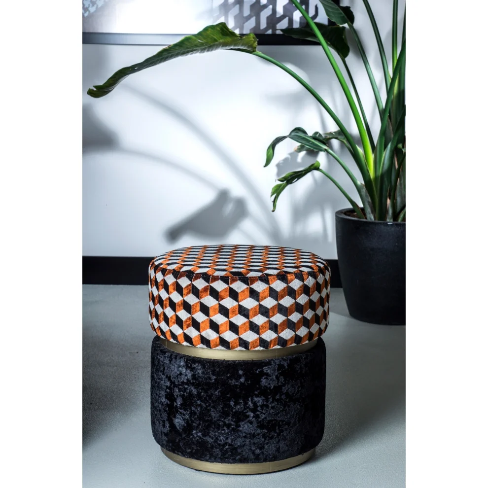 22 Maggio Istanbul - Geometric Patterned Round Pouffe