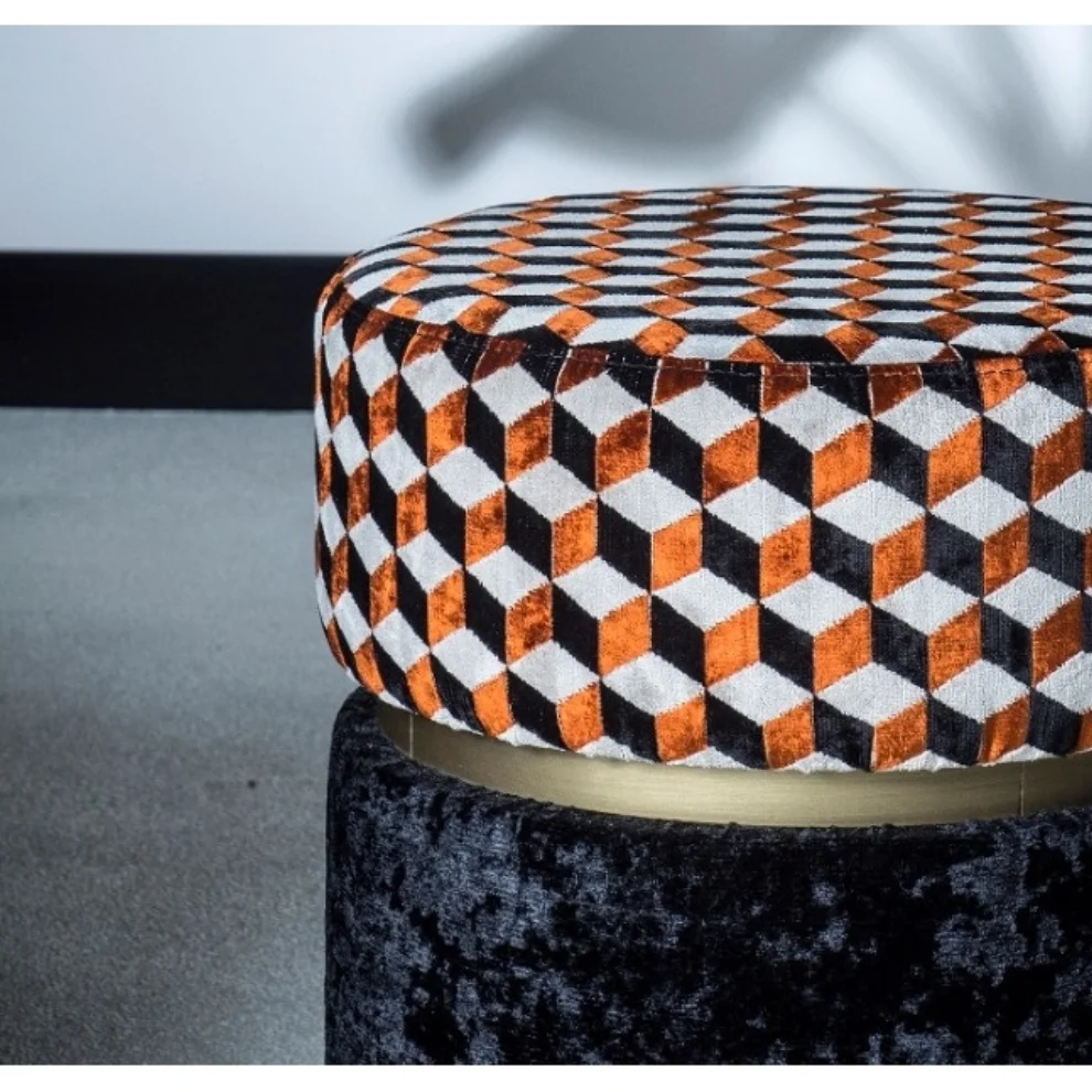 22 Maggio Istanbul - Geometric Patterned Round Pouffe