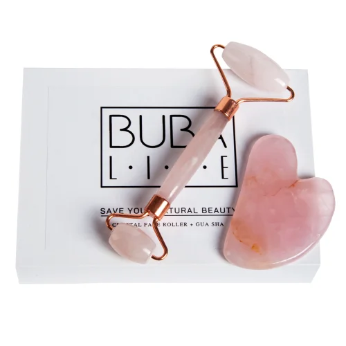Buba Life - Rose Quartz Gua Sha And Face Roller Massage Tool Set