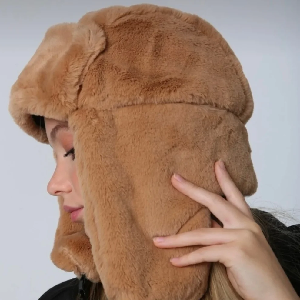 Beanie Fun Unisex Snaps Fur Ear Earmuffs Plush Hat Beanie Light Brown hipicon