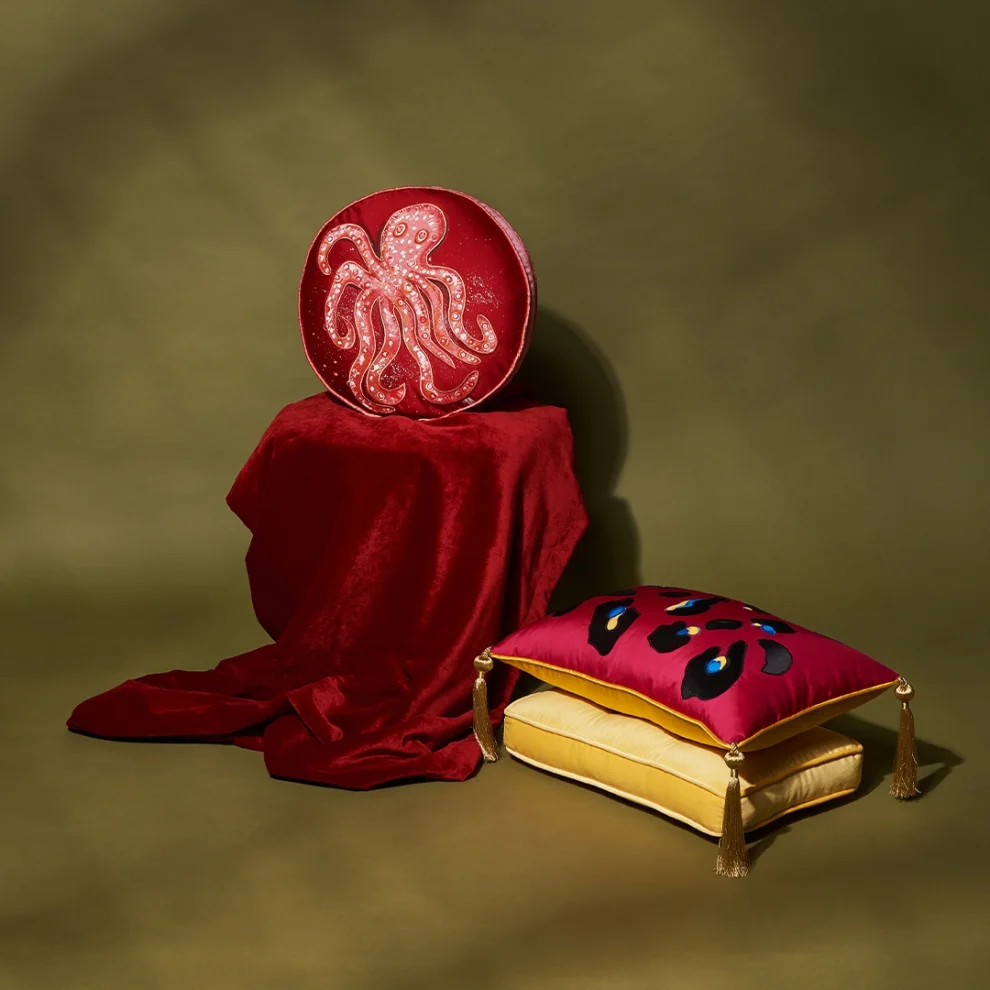 Alpaq Studio - Octopus Hand Painted Silk Cushion