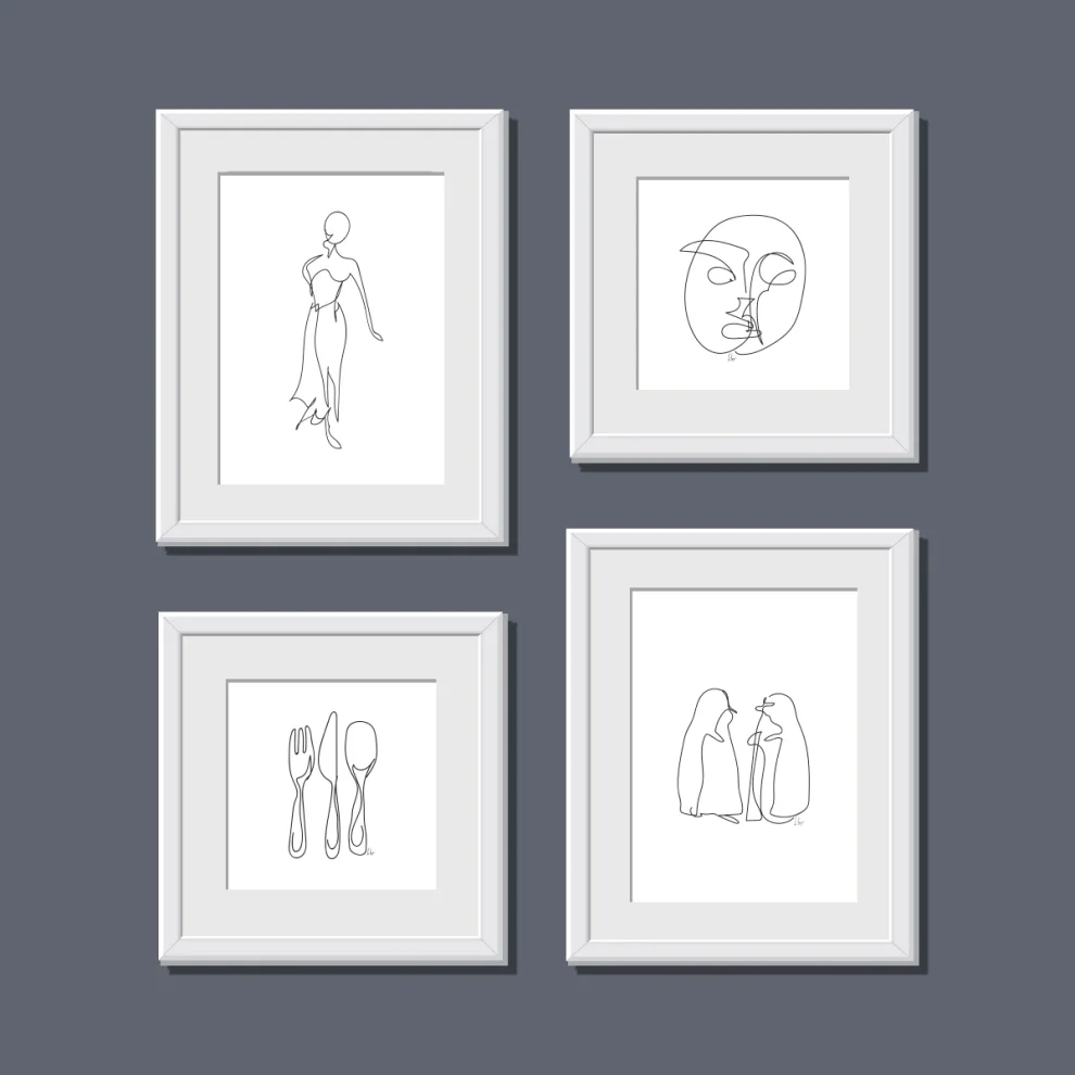 PK Design - Mini Poster Set - Line Drawings Set Of 4